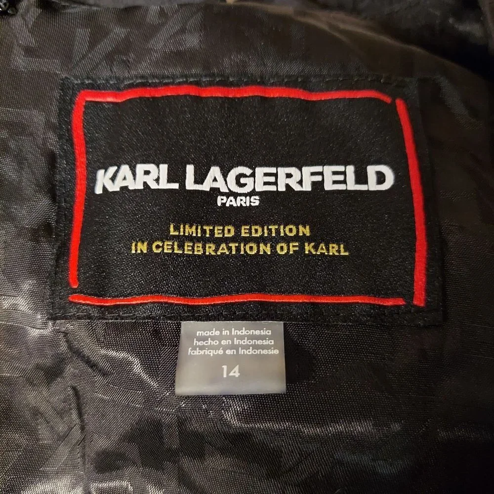 ☆☆SOLD☆☆ Karl Lagerfeld Paris Women's Puff-Sleeve Black Taffeta A-Line Dress - Picture 9 of 10